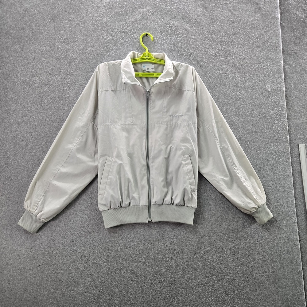 VINTAGE Adidas Men Jacket M Gray 80s Zipper Long Sleeve Logo